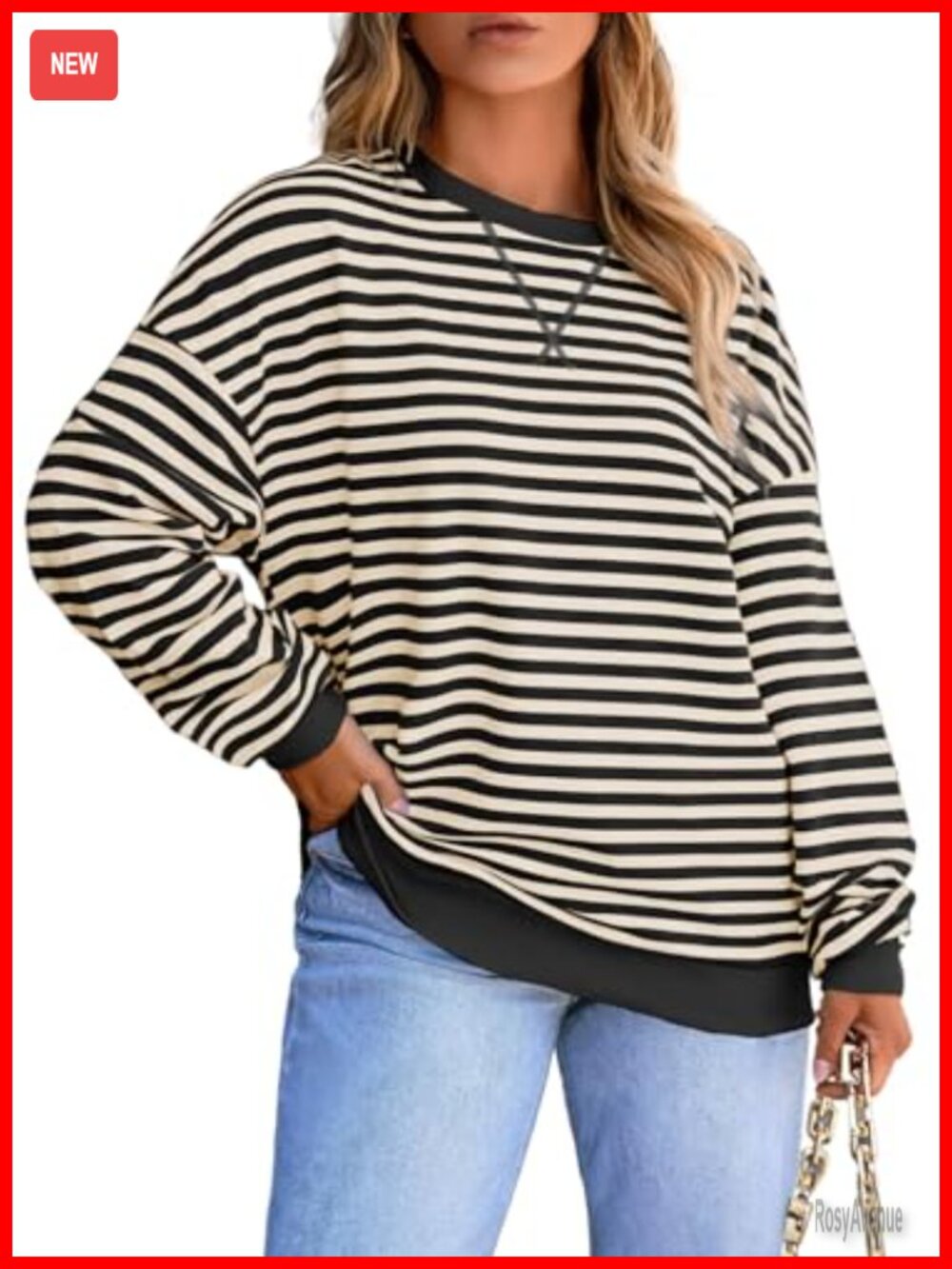 Plus Size Striped Color Block Crewneck Sweatshirt Long Sleeve Pullover Top